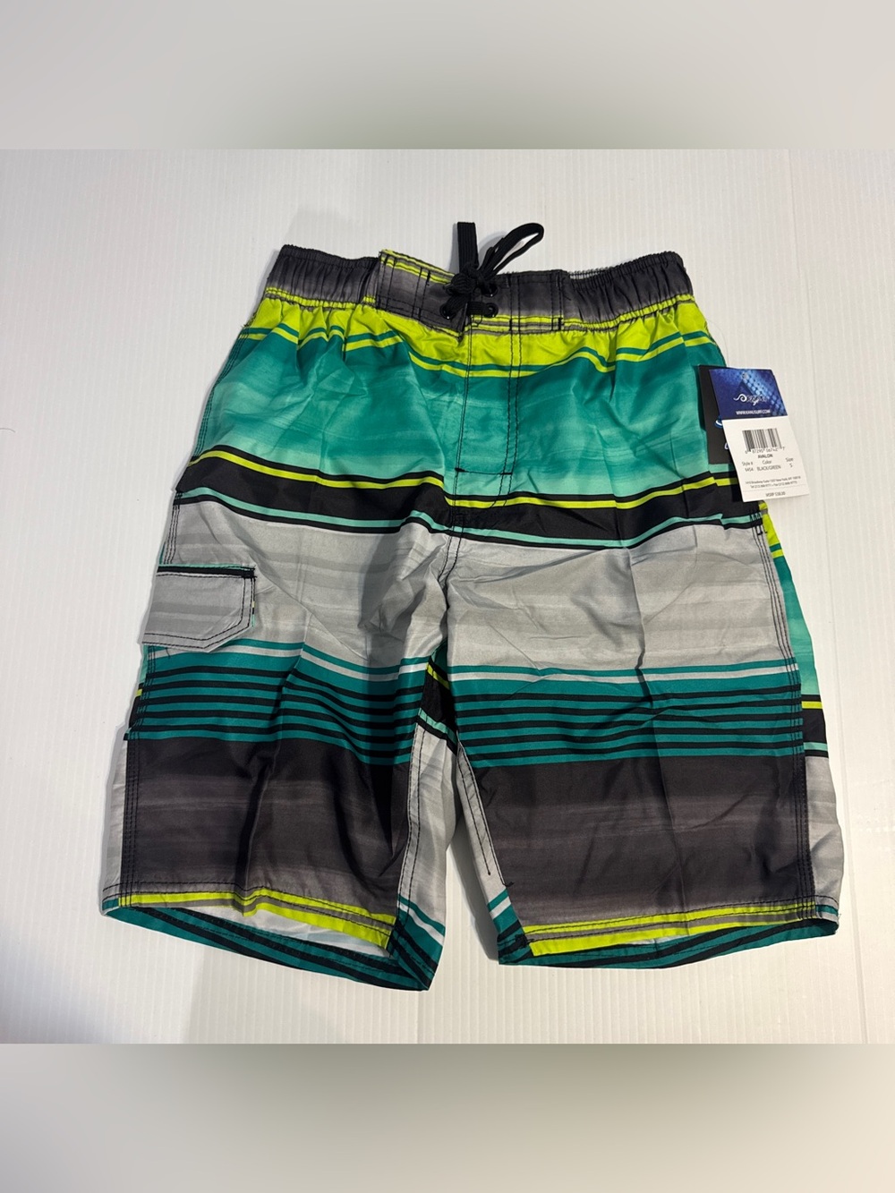 Kanu Surf Avalon Swim Trunks S Green Striped Y2K Board Shorts NWT